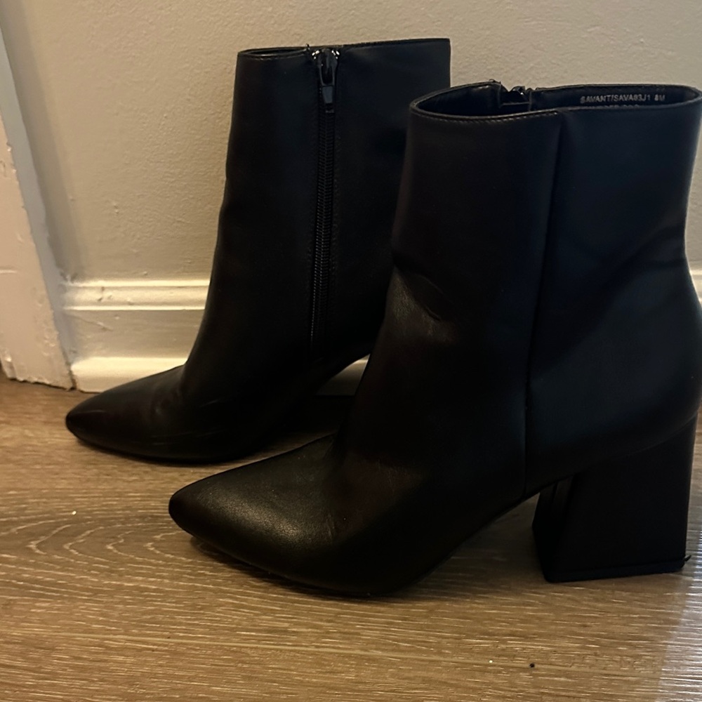 Madden Girl Black Pointed Toe Block Heel Ankle Boots